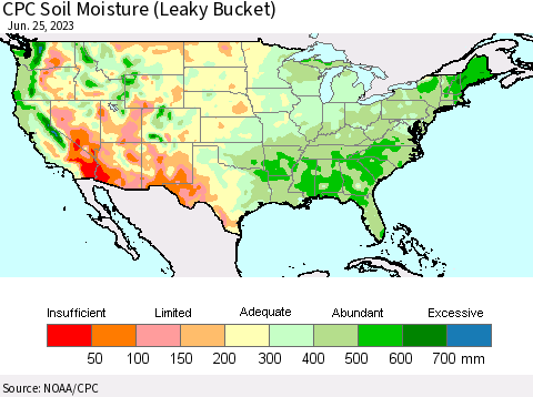 United States CPC Soil Moisture (Leaky Bucket) Thematic Map For 6/21/2023 - 6/25/2023