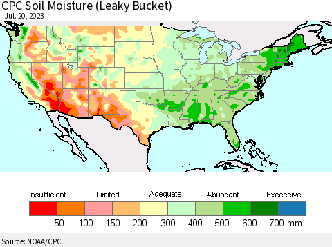 United States CPC Soil Moisture (Leaky Bucket) Thematic Map For 7/16/2023 - 7/20/2023