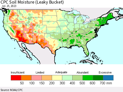 United States CPC Soil Moisture (Leaky Bucket) Thematic Map For 7/21/2023 - 7/25/2023