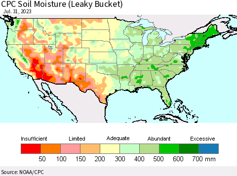 United States CPC Soil Moisture (Leaky Bucket) Thematic Map For 7/26/2023 - 7/31/2023