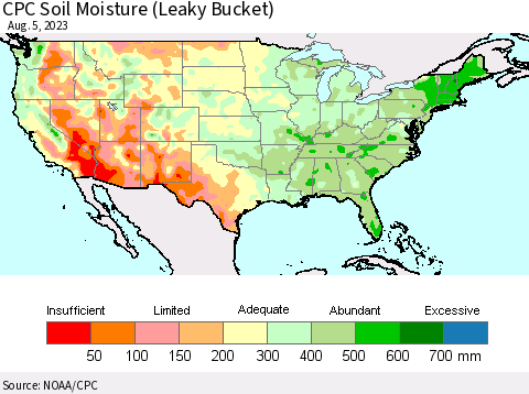 United States CPC Soil Moisture (Leaky Bucket) Thematic Map For 8/1/2023 - 8/5/2023