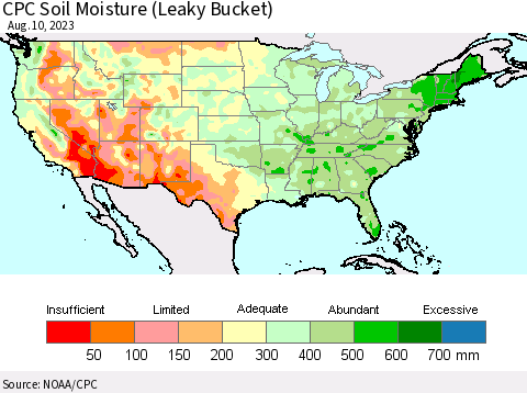 United States CPC Soil Moisture (Leaky Bucket) Thematic Map For 8/6/2023 - 8/10/2023