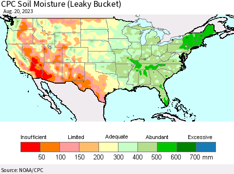 United States CPC Soil Moisture (Leaky Bucket) Thematic Map For 8/16/2023 - 8/20/2023