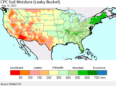 United States CPC Soil Moisture (Leaky Bucket) Thematic Map For 8/26/2023 - 8/31/2023