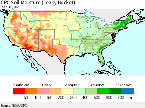 United States CPC Soil Moisture (Leaky Bucket) Thematic Map For 9/6/2023 - 9/10/2023