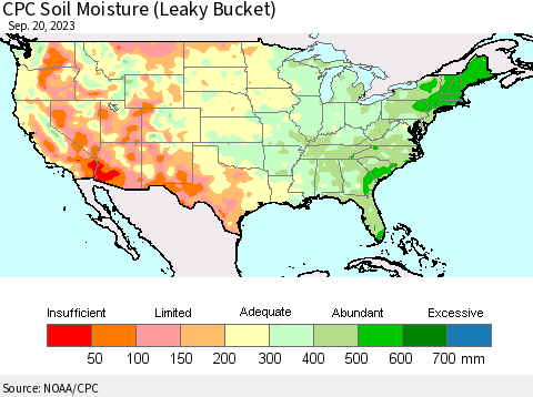United States CPC Soil Moisture (Leaky Bucket) Thematic Map For 9/16/2023 - 9/20/2023