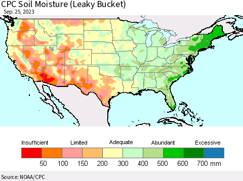 United States CPC Soil Moisture (Leaky Bucket) Thematic Map For 9/21/2023 - 9/25/2023