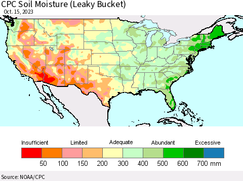 United States CPC Soil Moisture (Leaky Bucket) Thematic Map For 10/11/2023 - 10/15/2023
