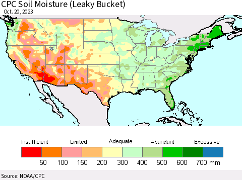 United States CPC Soil Moisture (Leaky Bucket) Thematic Map For 10/16/2023 - 10/20/2023