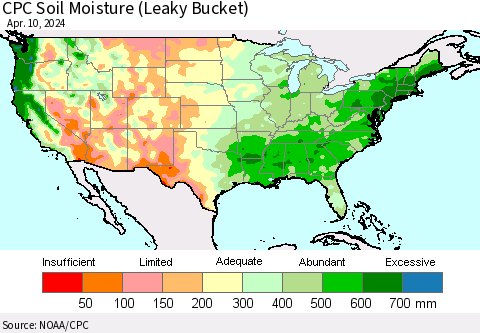 United States CPC Soil Moisture (Leaky Bucket) Thematic Map For 4/6/2024 - 4/10/2024