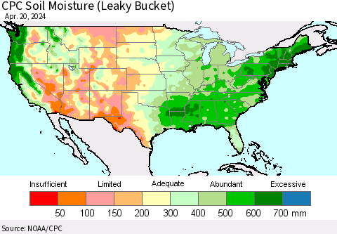 United States CPC Soil Moisture (Leaky Bucket) Thematic Map For 4/16/2024 - 4/20/2024