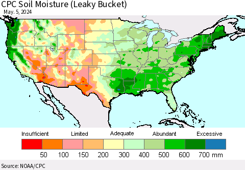 United States CPC Soil Moisture (Leaky Bucket) Thematic Map For 5/1/2024 - 5/5/2024