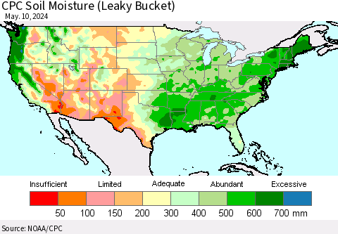 United States CPC Soil Moisture (Leaky Bucket) Thematic Map For 5/6/2024 - 5/10/2024