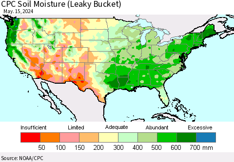 United States CPC Soil Moisture (Leaky Bucket) Thematic Map For 5/11/2024 - 5/15/2024