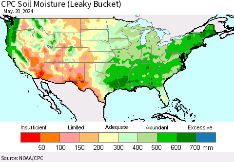 United States CPC Soil Moisture (Leaky Bucket) Thematic Map For 5/16/2024 - 5/20/2024