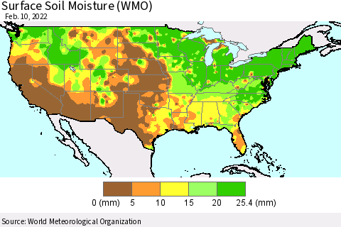 United States Surface Soil Moisture (WMO) Thematic Map For 2/6/2022 - 2/10/2022