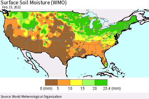United States Surface Soil Moisture (WMO) Thematic Map For 2/11/2022 - 2/15/2022