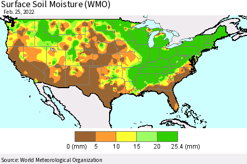 United States Surface Soil Moisture (WMO) Thematic Map For 2/21/2022 - 2/25/2022