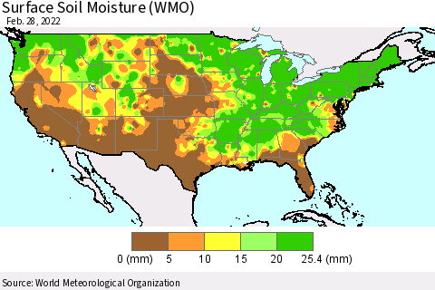 United States Surface Soil Moisture (WMO) Thematic Map For 2/26/2022 - 2/28/2022