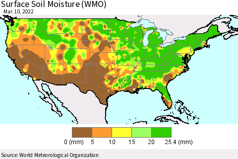 United States Surface Soil Moisture (WMO) Thematic Map For 3/6/2022 - 3/10/2022