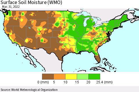 United States Surface Soil Moisture (WMO) Thematic Map For 3/26/2022 - 3/31/2022