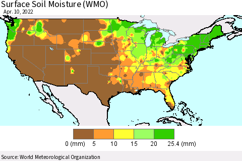 United States Surface Soil Moisture (WMO) Thematic Map For 4/6/2022 - 4/10/2022