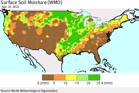 United States Surface Soil Moisture (WMO) Thematic Map For 4/21/2022 - 4/25/2022
