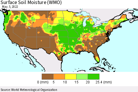 United States Surface Soil Moisture (WMO) Thematic Map For 5/1/2022 - 5/5/2022