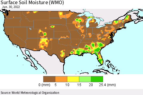 United States Surface Soil Moisture (WMO) Thematic Map For 6/26/2022 - 6/30/2022