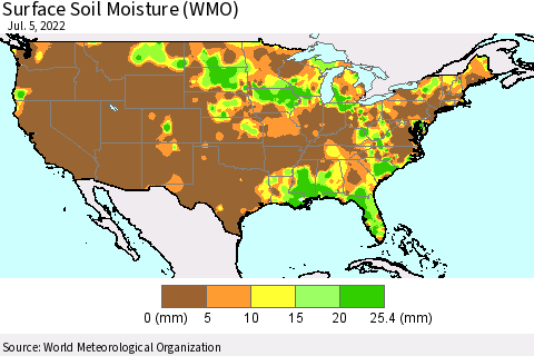 United States Surface Soil Moisture (WMO) Thematic Map For 7/1/2022 - 7/5/2022