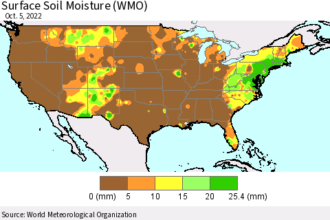 United States Surface Soil Moisture (WMO) Thematic Map For 10/1/2022 - 10/5/2022