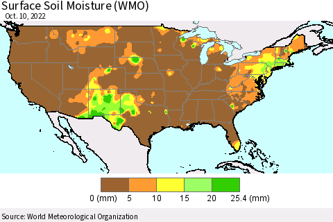 United States Surface Soil Moisture (WMO) Thematic Map For 10/6/2022 - 10/10/2022