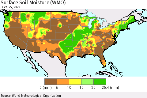 United States Surface Soil Moisture (WMO) Thematic Map For 10/21/2022 - 10/25/2022