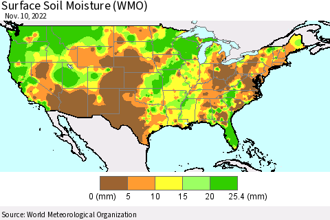 United States Surface Soil Moisture (WMO) Thematic Map For 11/6/2022 - 11/10/2022
