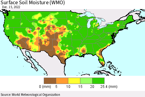 United States Surface Soil Moisture (WMO) Thematic Map For 12/11/2022 - 12/15/2022