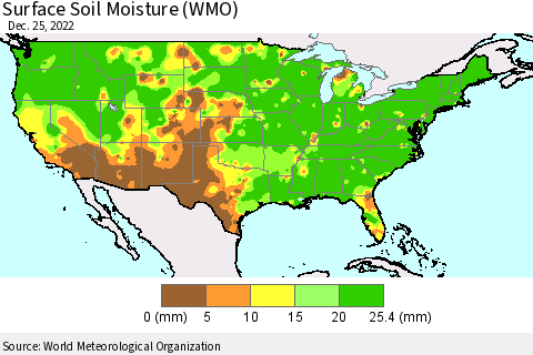 United States Surface Soil Moisture (WMO) Thematic Map For 12/21/2022 - 12/25/2022