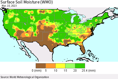 United States Surface Soil Moisture (WMO) Thematic Map For 3/6/2023 - 3/10/2023