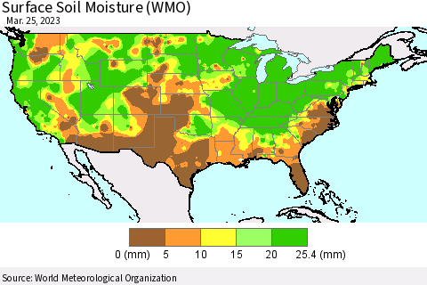 United States Surface Soil Moisture (WMO) Thematic Map For 3/21/2023 - 3/25/2023