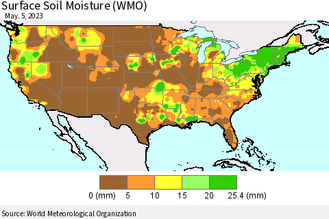 United States Surface Soil Moisture (WMO) Thematic Map For 5/1/2023 - 5/5/2023