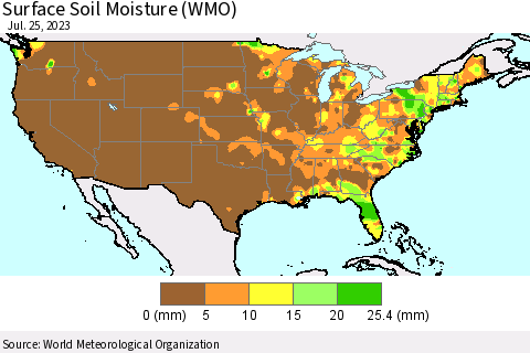 United States Surface Soil Moisture (WMO) Thematic Map For 7/21/2023 - 7/25/2023