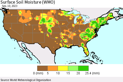 United States Surface Soil Moisture (WMO) Thematic Map For 9/6/2023 - 9/10/2023