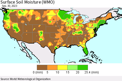 United States Surface Soil Moisture (WMO) Thematic Map For 9/26/2023 - 9/30/2023