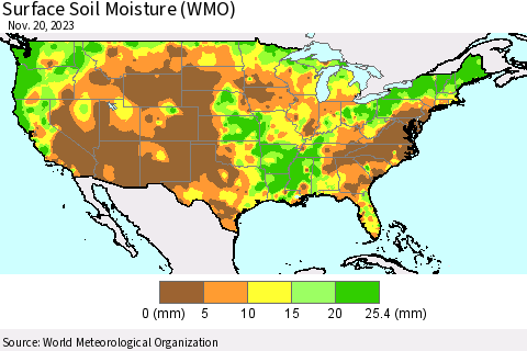 United States Surface Soil Moisture (WMO) Thematic Map For 11/16/2023 - 11/20/2023