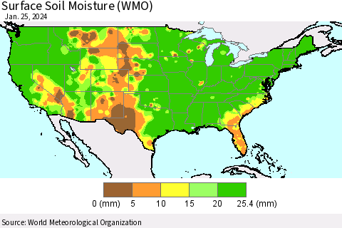 United States Surface Soil Moisture (WMO) Thematic Map For 1/21/2024 - 1/25/2024