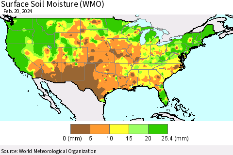 United States Surface Soil Moisture (WMO) Thematic Map For 2/16/2024 - 2/20/2024