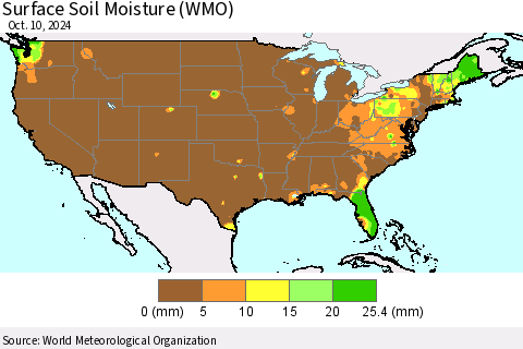 United States Surface Soil Moisture (WMO) Thematic Map For 10/6/2024 - 10/10/2024