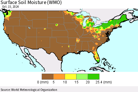 United States Surface Soil Moisture (WMO) Thematic Map For 10/11/2024 - 10/15/2024