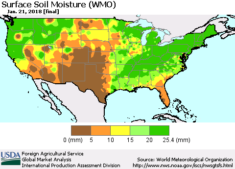 United States Surface Soil Moisture (WMO) Thematic Map For 1/15/2018 - 1/21/2018