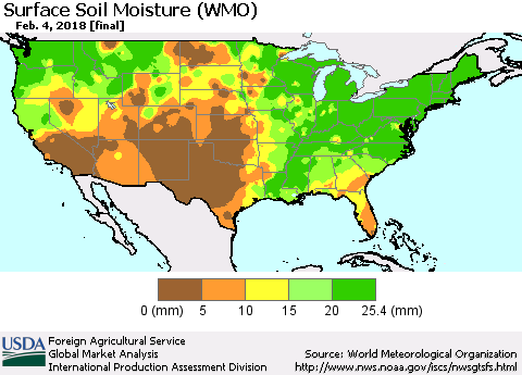 United States Surface Soil Moisture (WMO) Thematic Map For 1/29/2018 - 2/4/2018