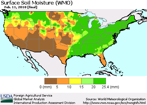 United States Surface Soil Moisture (WMO) Thematic Map For 2/5/2018 - 2/11/2018